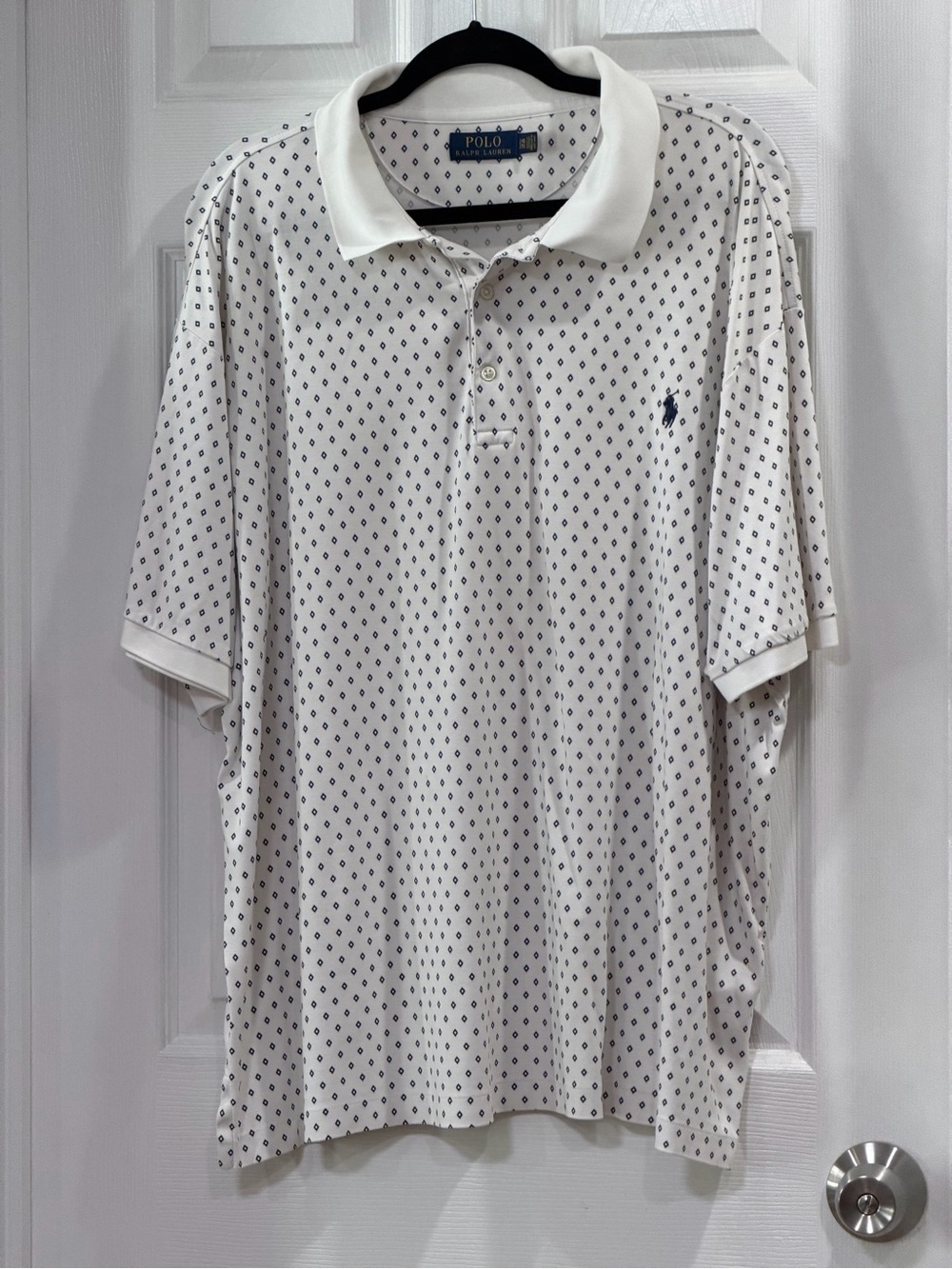 Polo by Ralph Lauren White Polo with Navy Micro Diamond Print